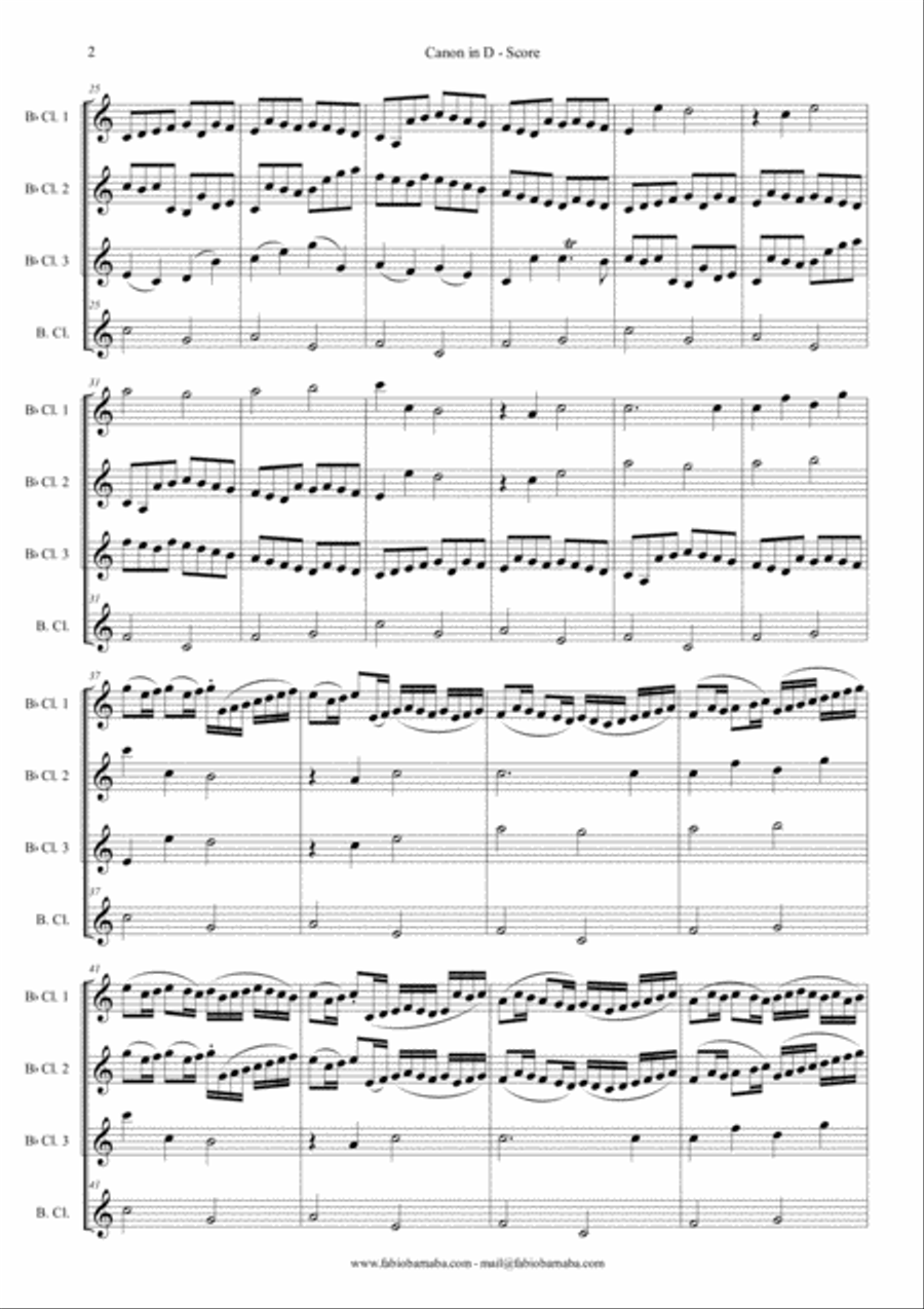 Pachelbel - Canon in D - for Clarinet Quartet or Clarinet Choir image number null