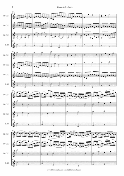 Pachelbel - Canon in D - for Clarinet Quartet or Clarinet Choir image number null