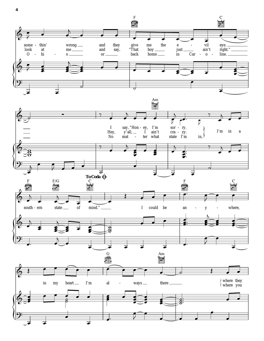 Southern State Of Mind Piano, Vocal, Guitar scores gallery preview page 4