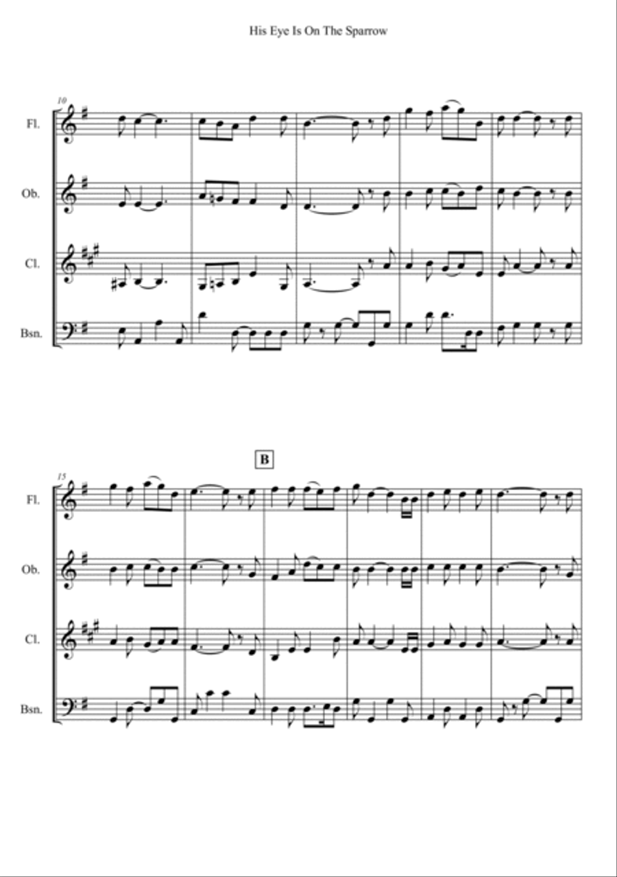 His Eye Is On The Sparrow Woodwind Quartet scores gallery preview page 2