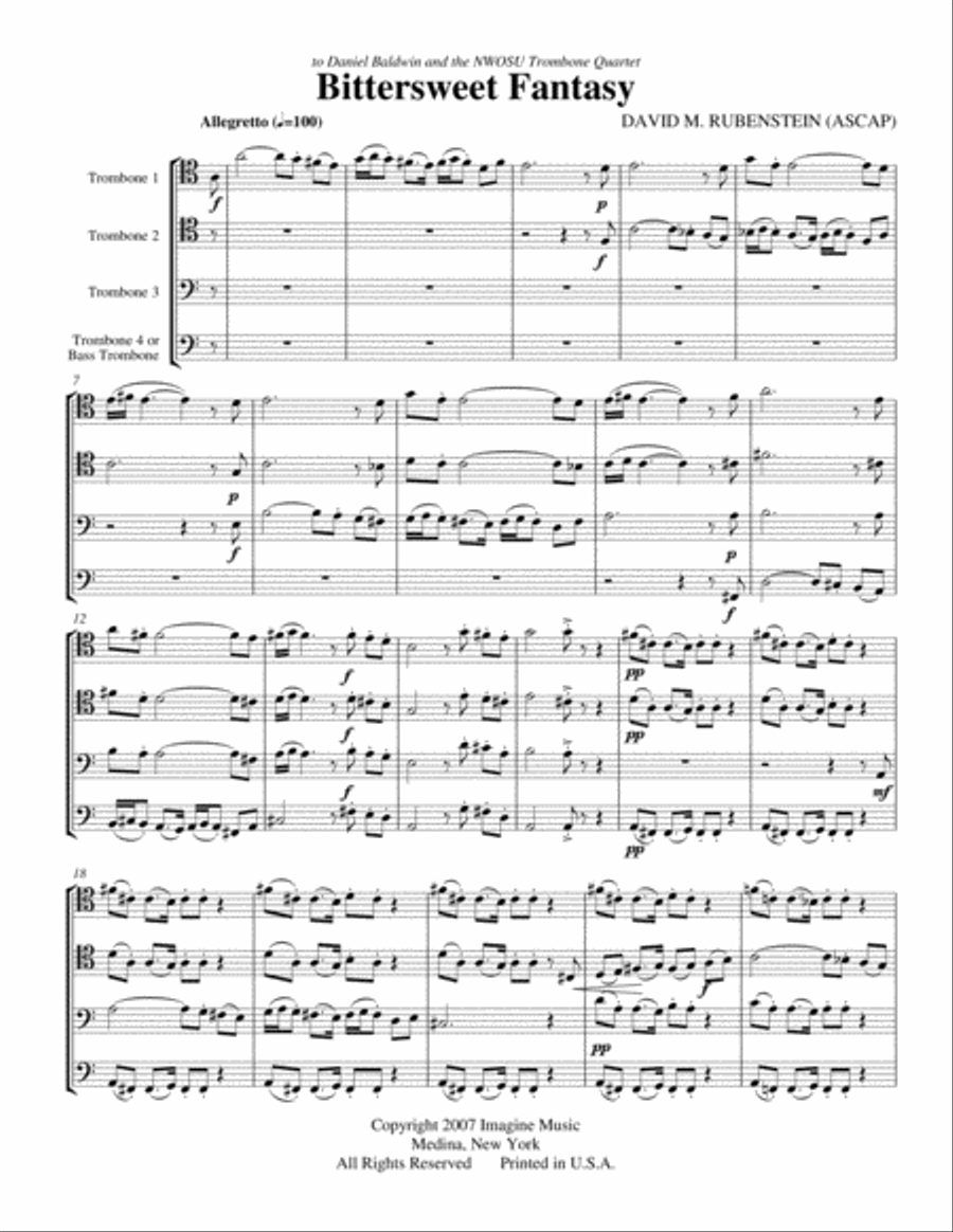 Bittersweet Fantasy Trombone Quartet scores gallery preview page 1