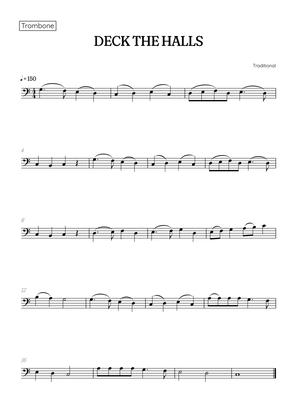 Deck the Halls for trombone • easy Christmas song sheet music