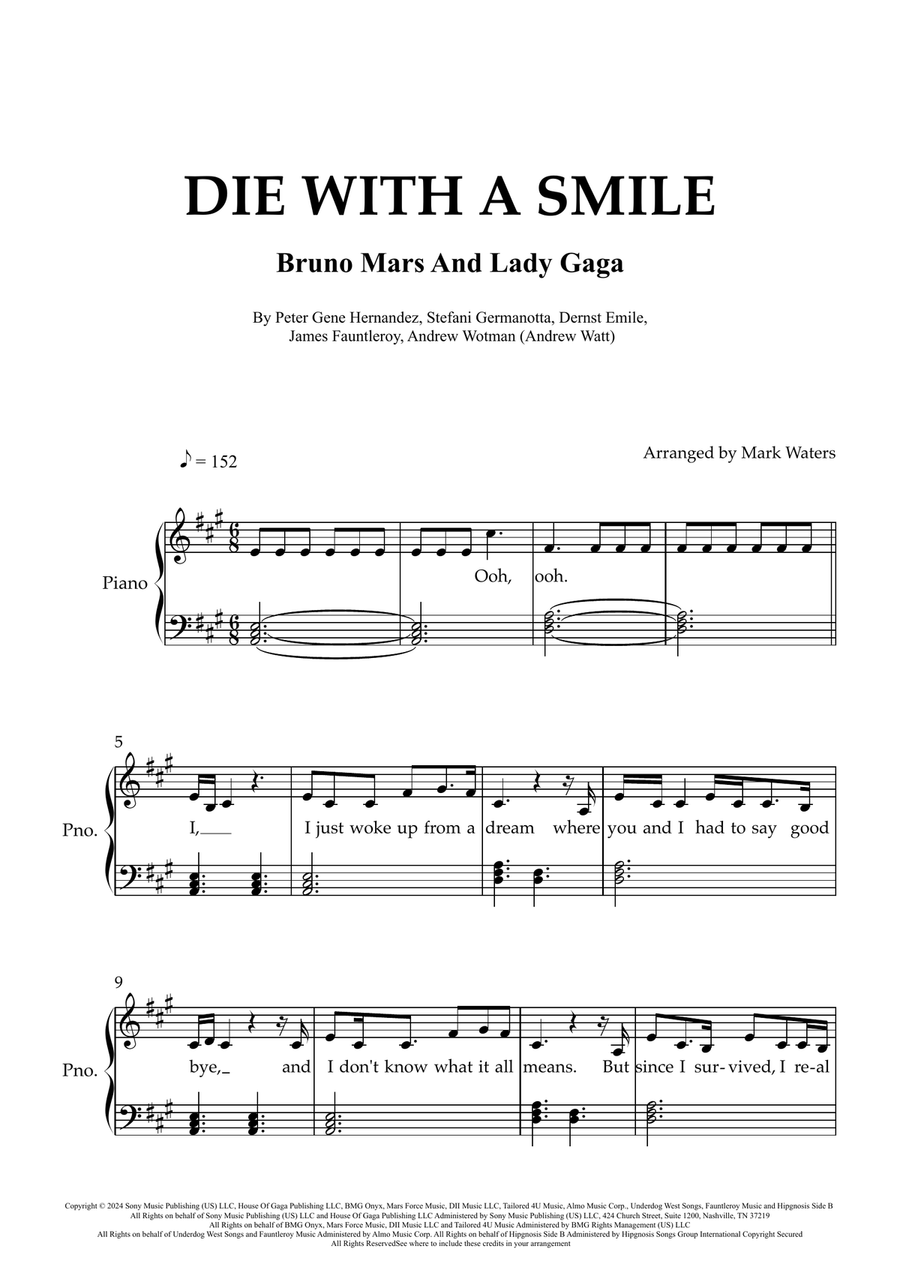 Die With A Smile Easy Piano scores gallery preview page 1