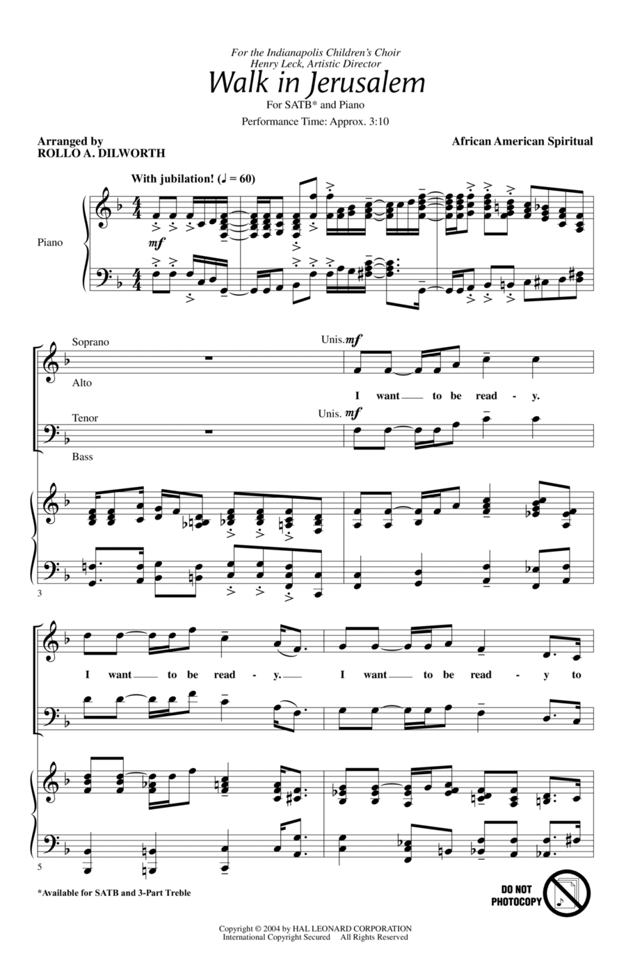 Walk In Jerusalem 4-Part scores gallery preview page 1