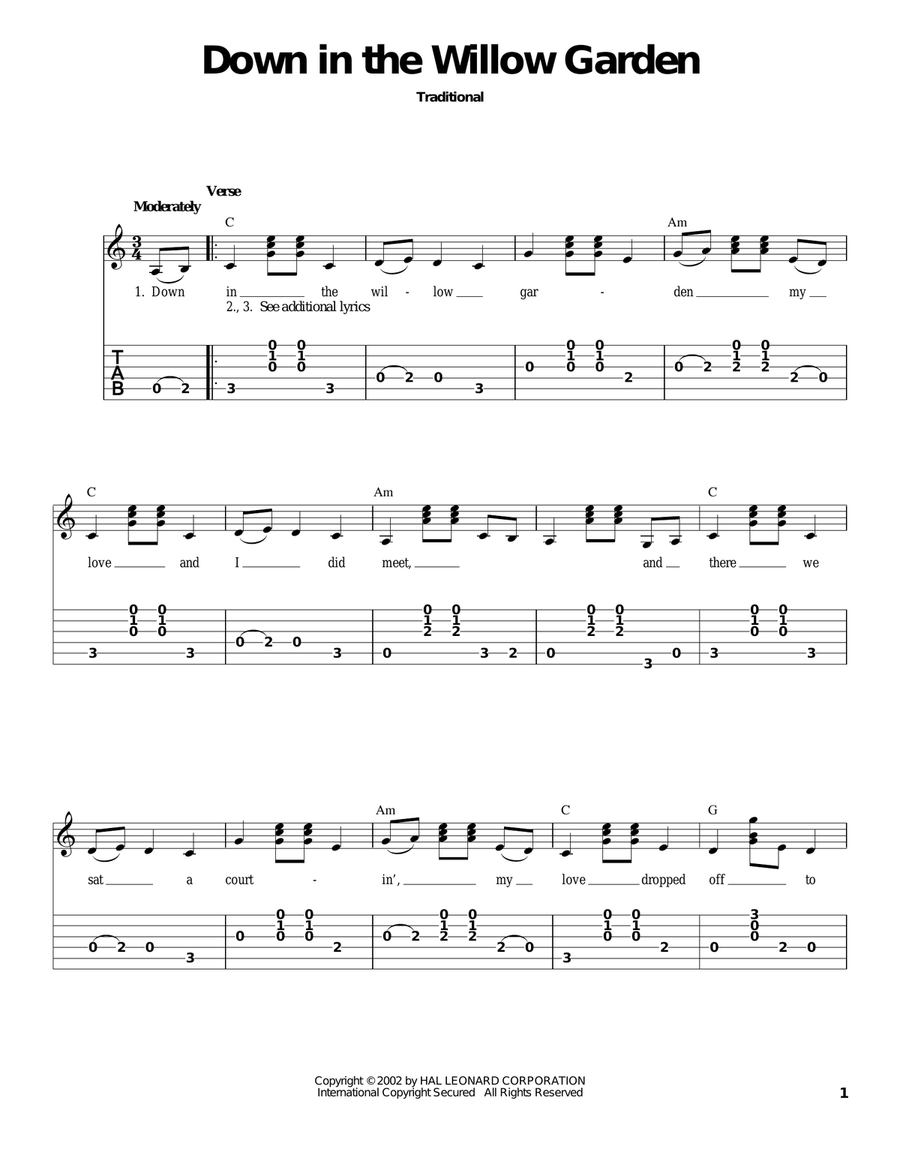 Down In The Willow Garden Electric Guitar scores gallery preview page 1