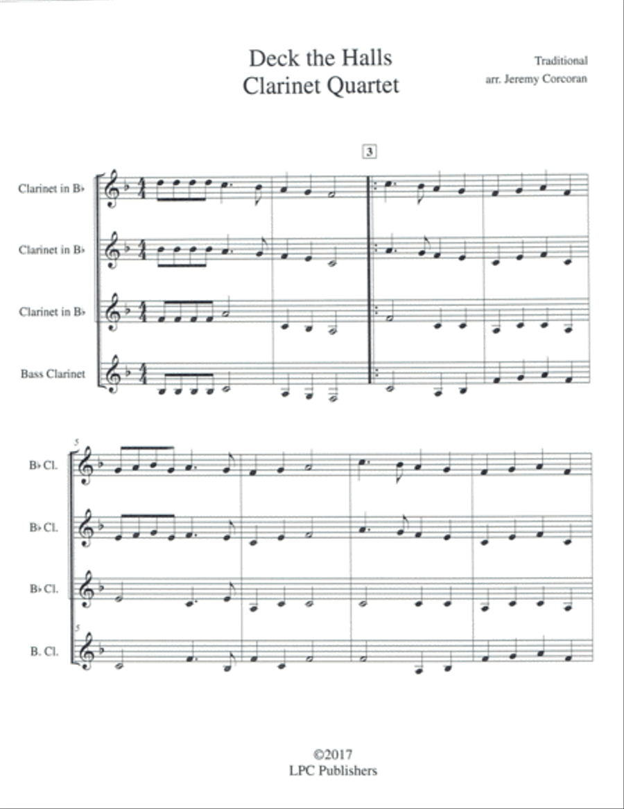 Deck the Halls for Clarinet Quartet Clarinet Quartet scores gallery preview page 2