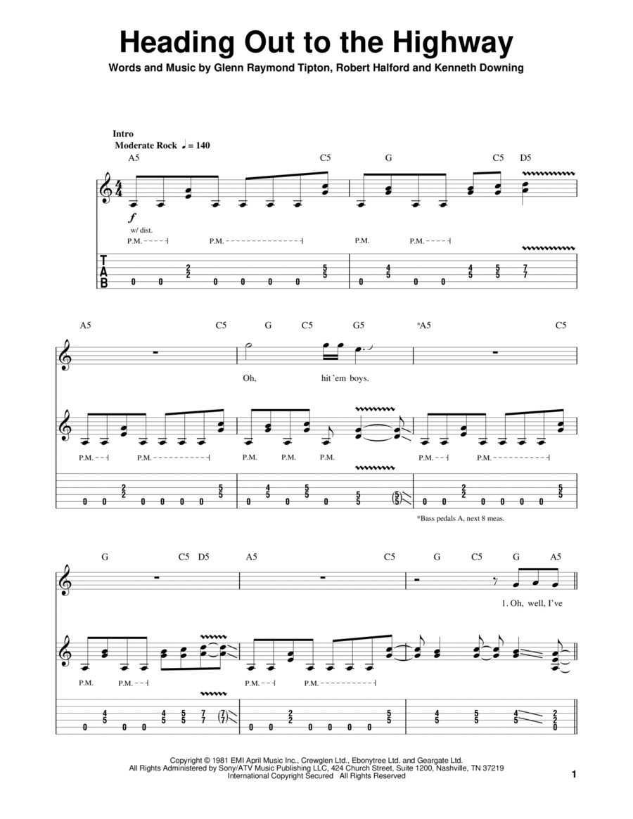 Heading Out To The Highway Electric Guitar scores gallery preview page 1