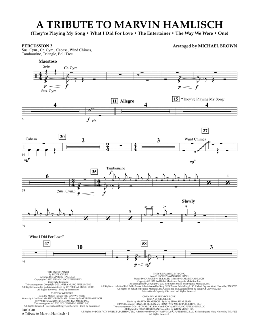 A Tribute To Marvin Hamlisch - Percussion 2 Concert Band scores gallery preview page 1