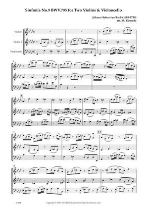 Sinfonia No.9 BWV.795 for Two Violins & Violoncello