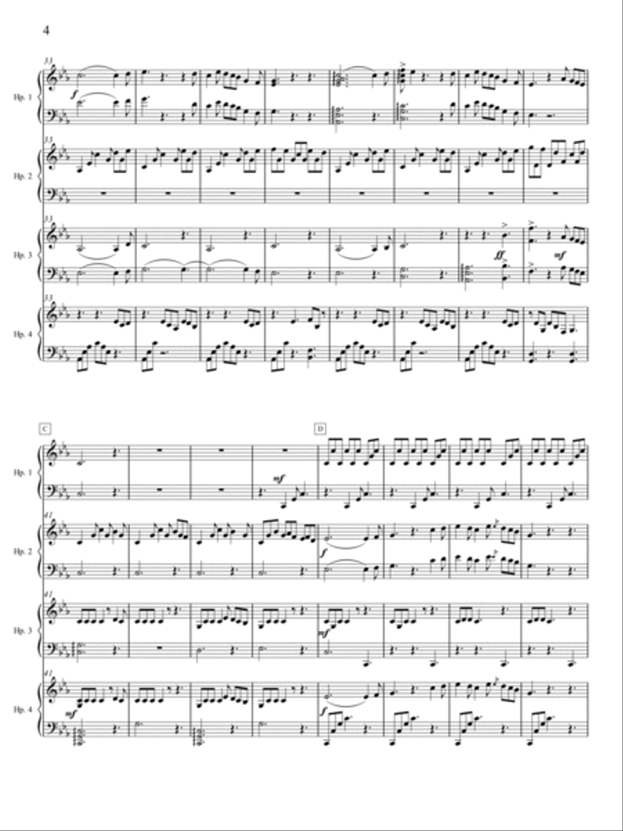 Black Hounds of Cŵn Annwn for Harp Ensemble (C minor) - Score Only Harp scores gallery preview page 4