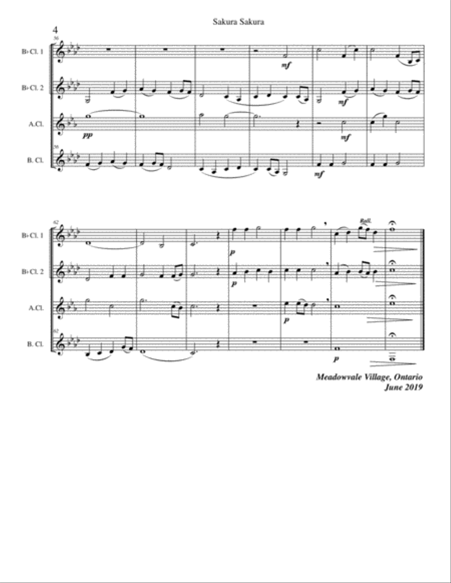 Sakura Sakura (clarinet quartet version) Clarinet Quartet scores gallery preview page 6