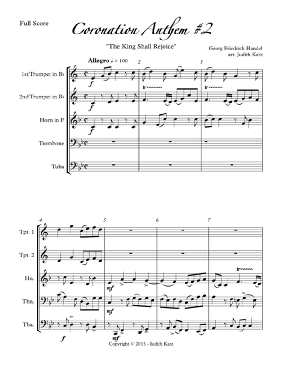 Coronation Anthem #2 - "The King Shall Rejoice" - for brass quintet image number null