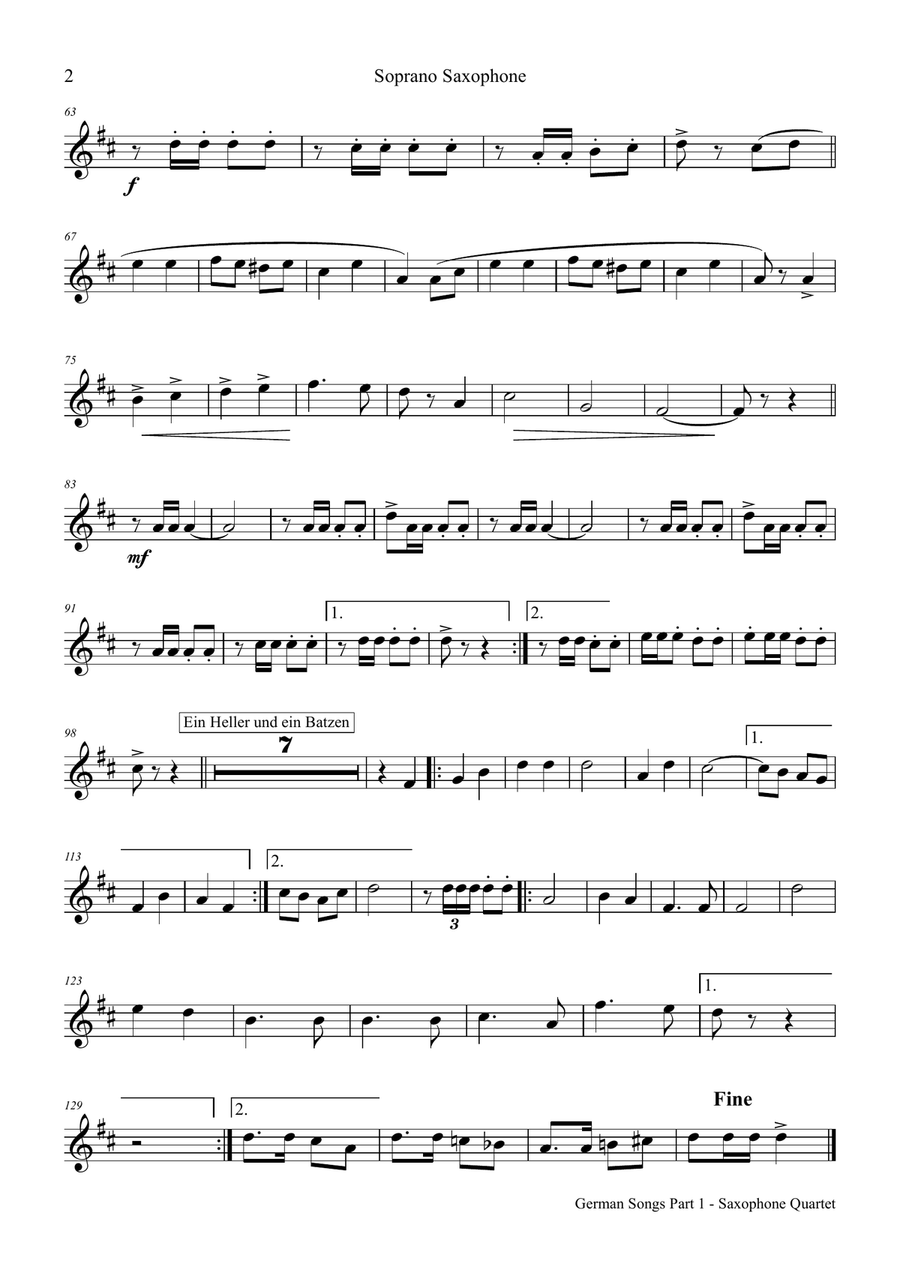 German Songs Part 1 - Oktoberfest - Saxophone Quartet S(A)ATB(BassSax) Saxophone Quartet scores gallery preview page 5
