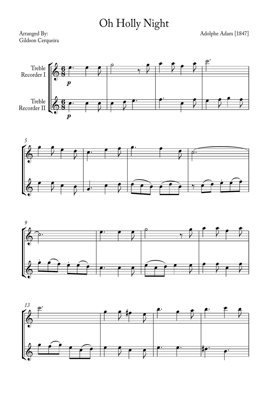 Oh Holy night Woodwind Duet scores gallery preview page 1
