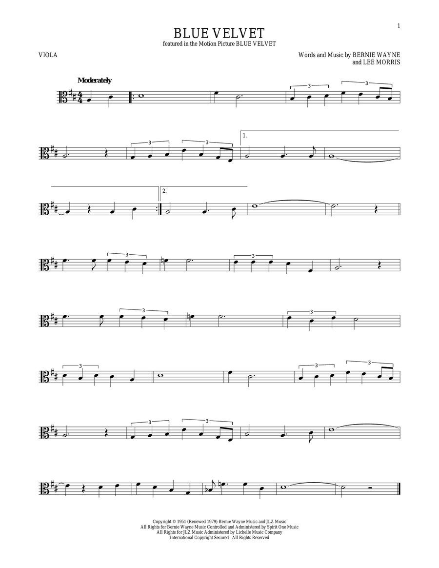 Blue Velvet Blue Velvet Viola Solo scores gallery preview page 1