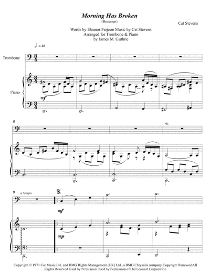 Morning Has Broken Easy Piano scores gallery preview page 1