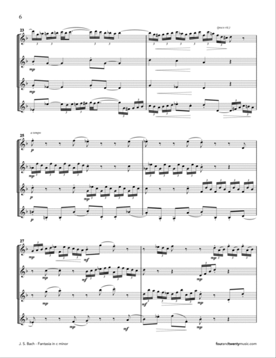 Fantasia in C minor, BWV 906, arranged for clarinet quartet Clarinet Quartet scores gallery preview page 6