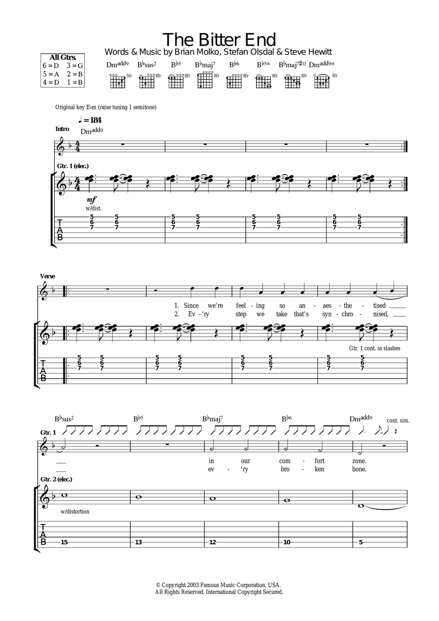 The Bitter End Guitar Tablature scores gallery preview page 1