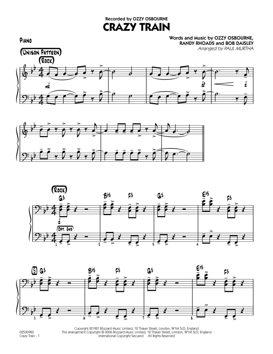 Crazy Train - Piano Jazz Ensemble scores gallery preview page 1