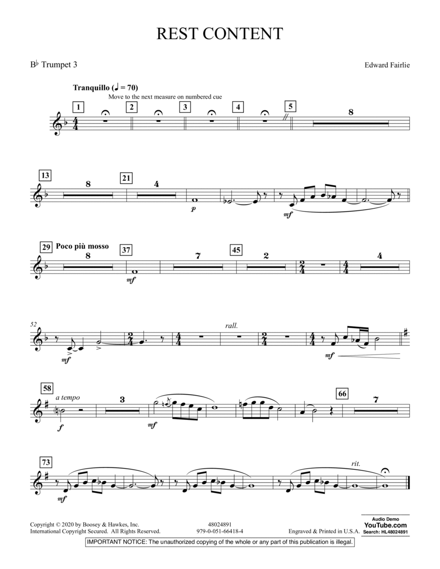 Rest Content - Bb Trumpet 3 Concert Band scores gallery preview page 1