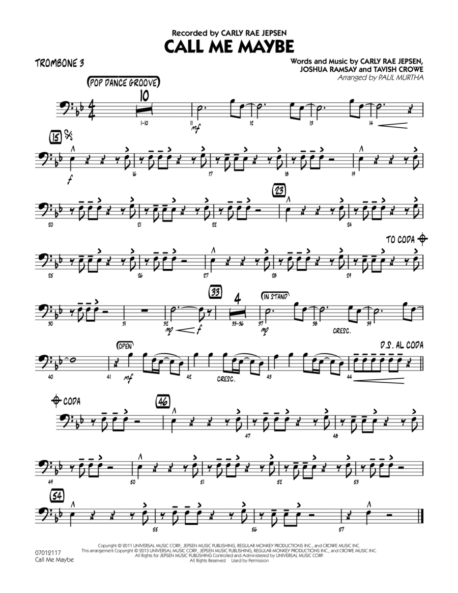Call Me Maybe - Trombone 3 Jazz Ensemble scores gallery preview page 1