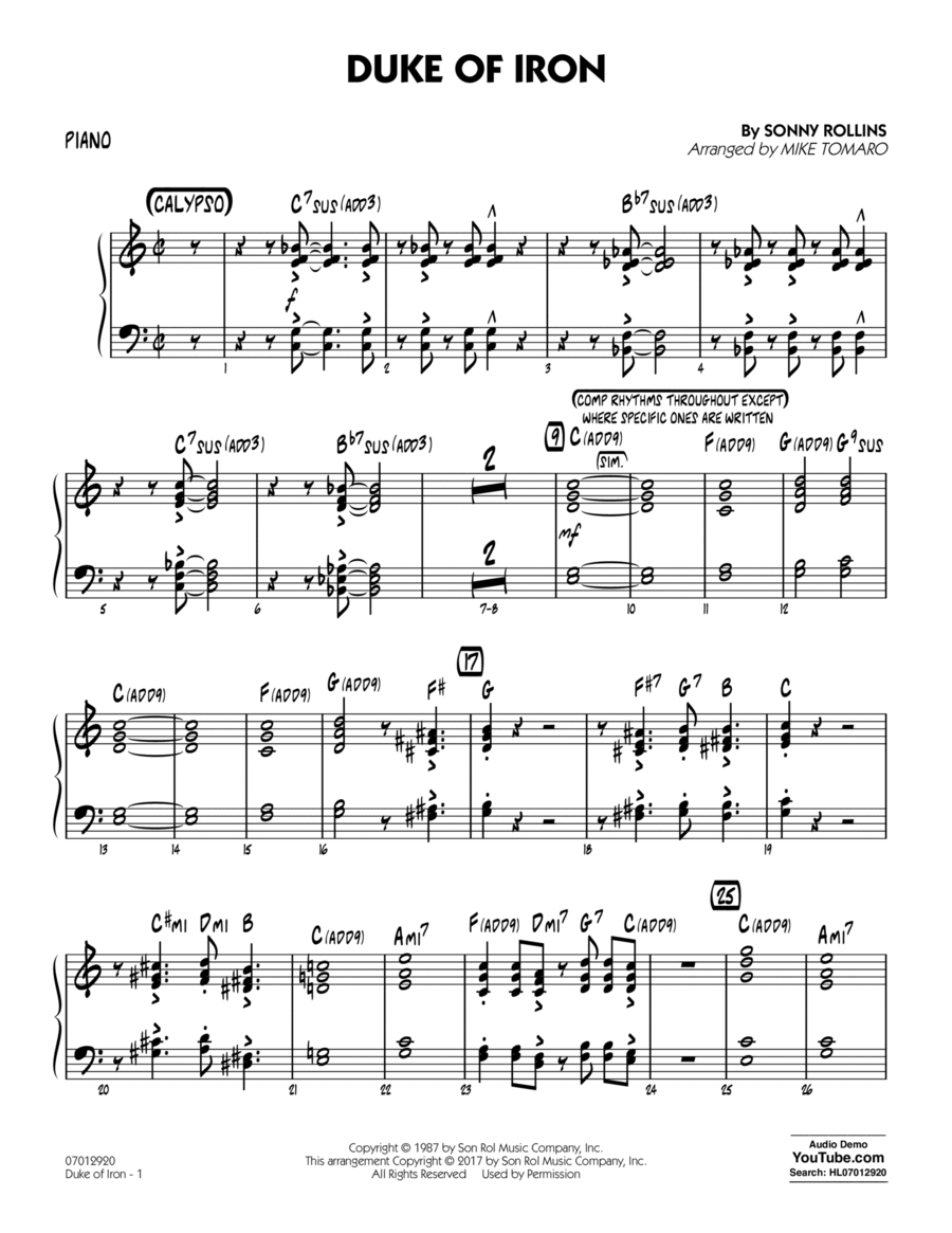 Duke Of Iron - Piano Piano scores gallery preview page 1