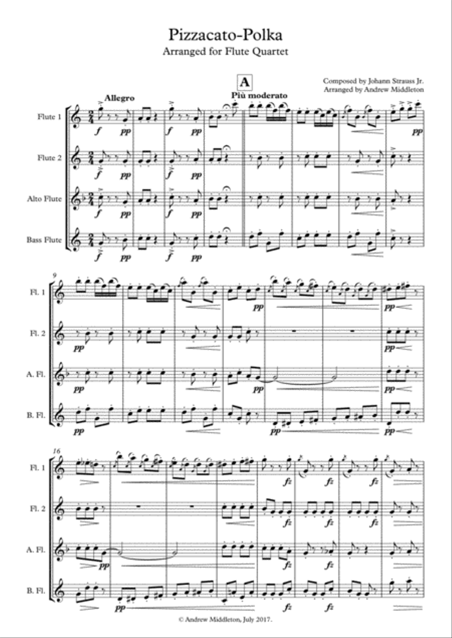 Pizzicato Polka arranged for Flute Quartet Flute Quartet scores gallery preview page 3
