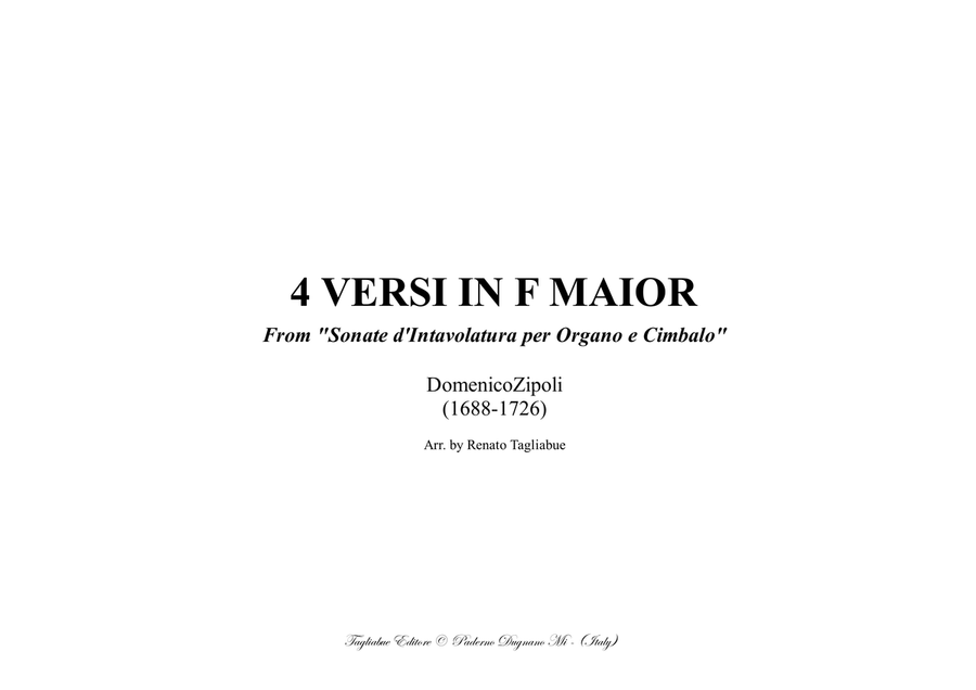 QUATTRO VERSI IN F MAJOR - D. Zipoli - From Sonate d’Intavolatura per Organo e Cimbalo Organ Solo scores gallery preview page 1