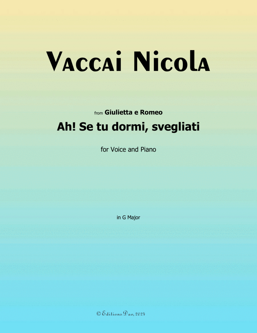 Ah! Se tu dormi,svegliati, by Vaccai Nicola, in G Major Voice scores gallery preview page 1