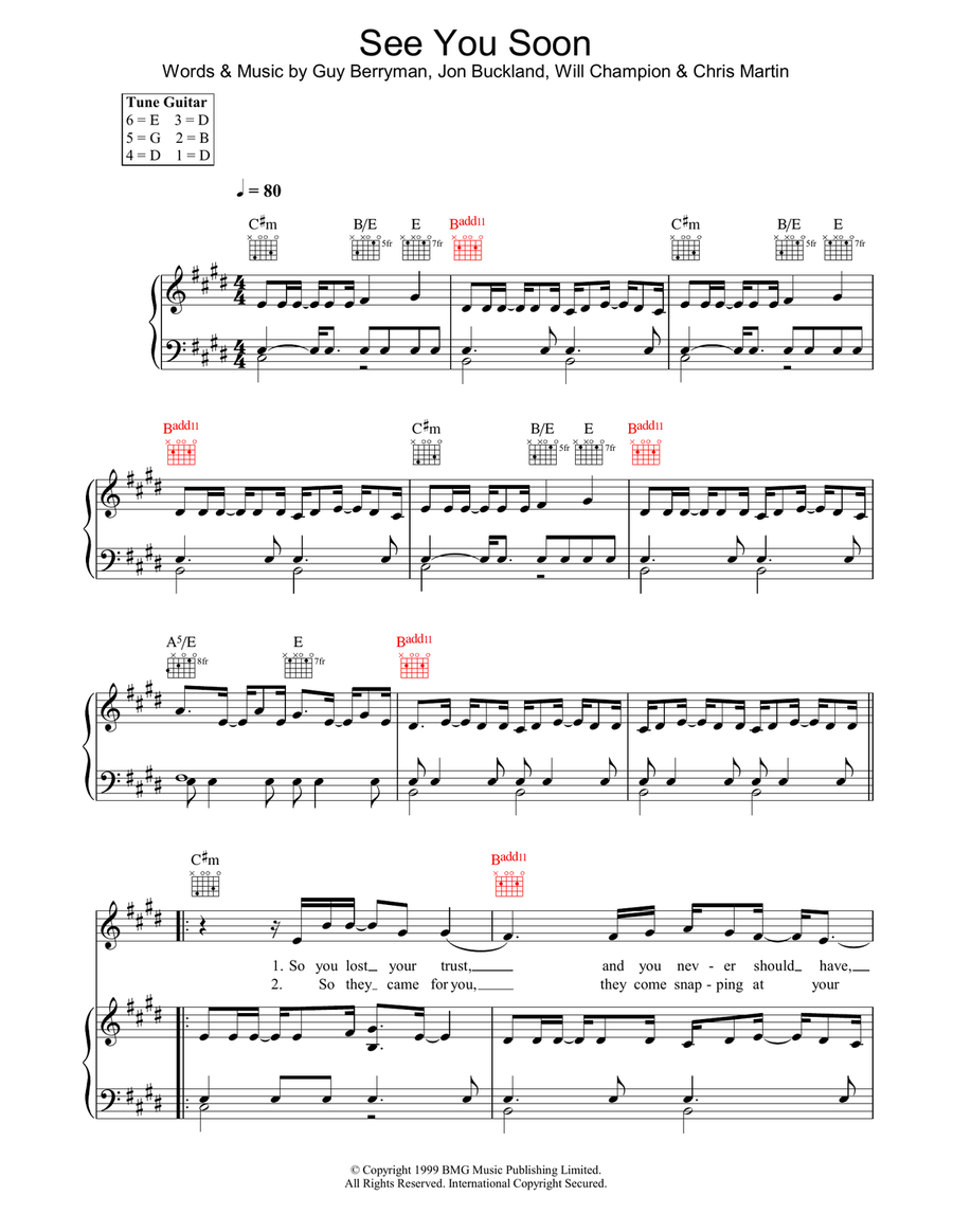 See You Soon Piano, Vocal, Guitar scores gallery preview page 1