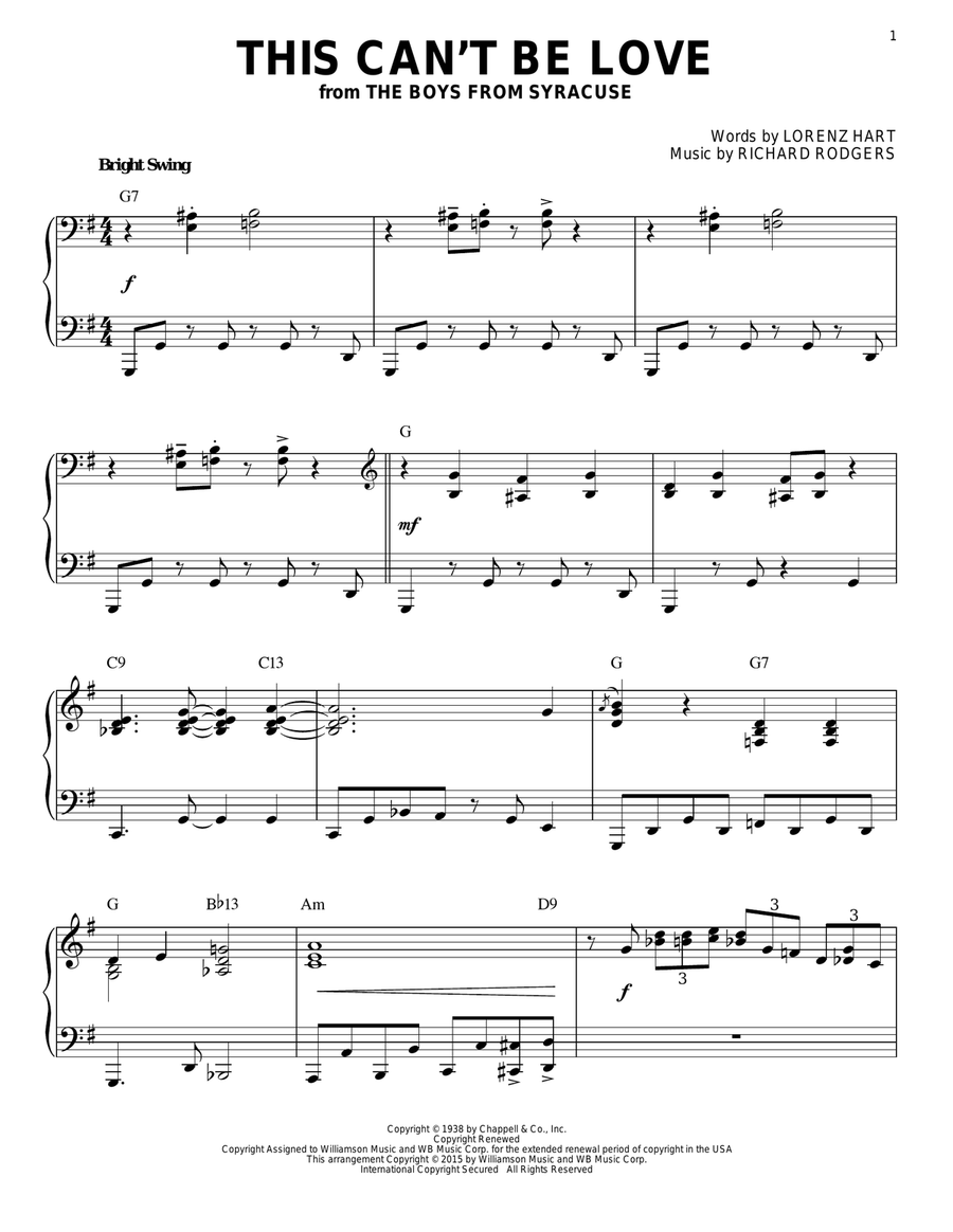 This Can't Be Love [Jazz version] (arr. Brent Edstrom) Piano Solo scores gallery preview page 1
