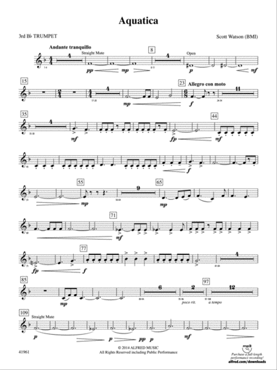 Aquatica: 3rd B-flat Trumpet Concert Band scores gallery preview page 1