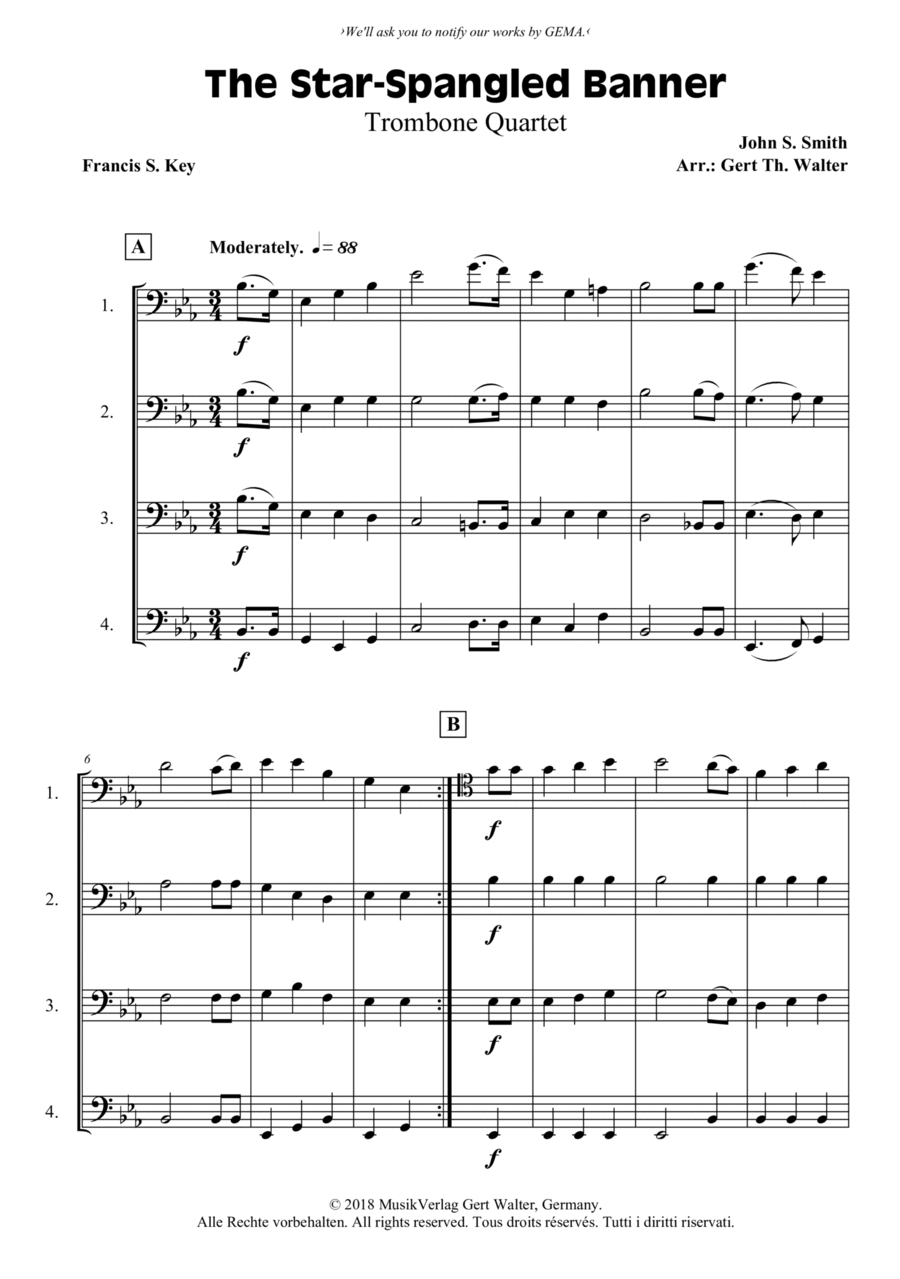 The Star-Spangled Banner Trombone Solo scores gallery preview page 1
