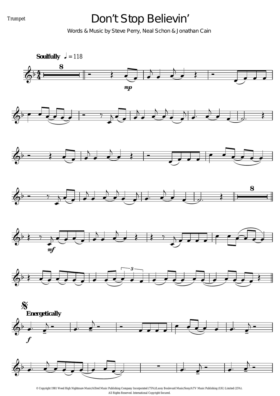 Don't Stop Believin' Trumpet Solo scores gallery preview page 1