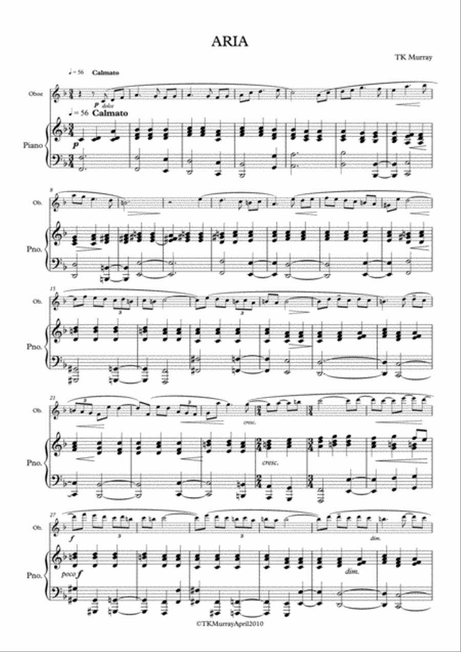Murray - Aria - Oboe & Piano Piano scores gallery preview page 1