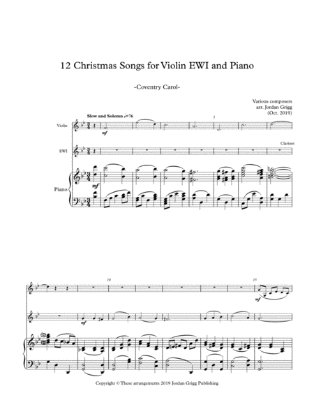 12 Christmas Songs for Violin EWI and Piano image number null