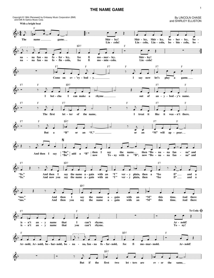 The Name Game Piano scores gallery preview page 1