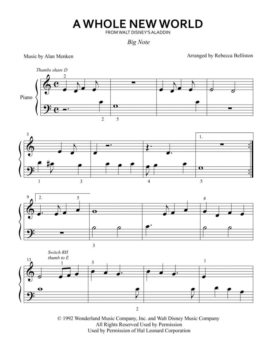 A Whole New World (from 'Aladdin') Easy Piano scores gallery preview page 1