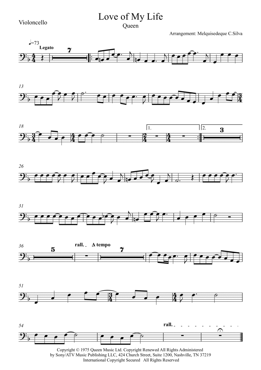 Love Of My Life Cello Solo scores gallery preview page 1
