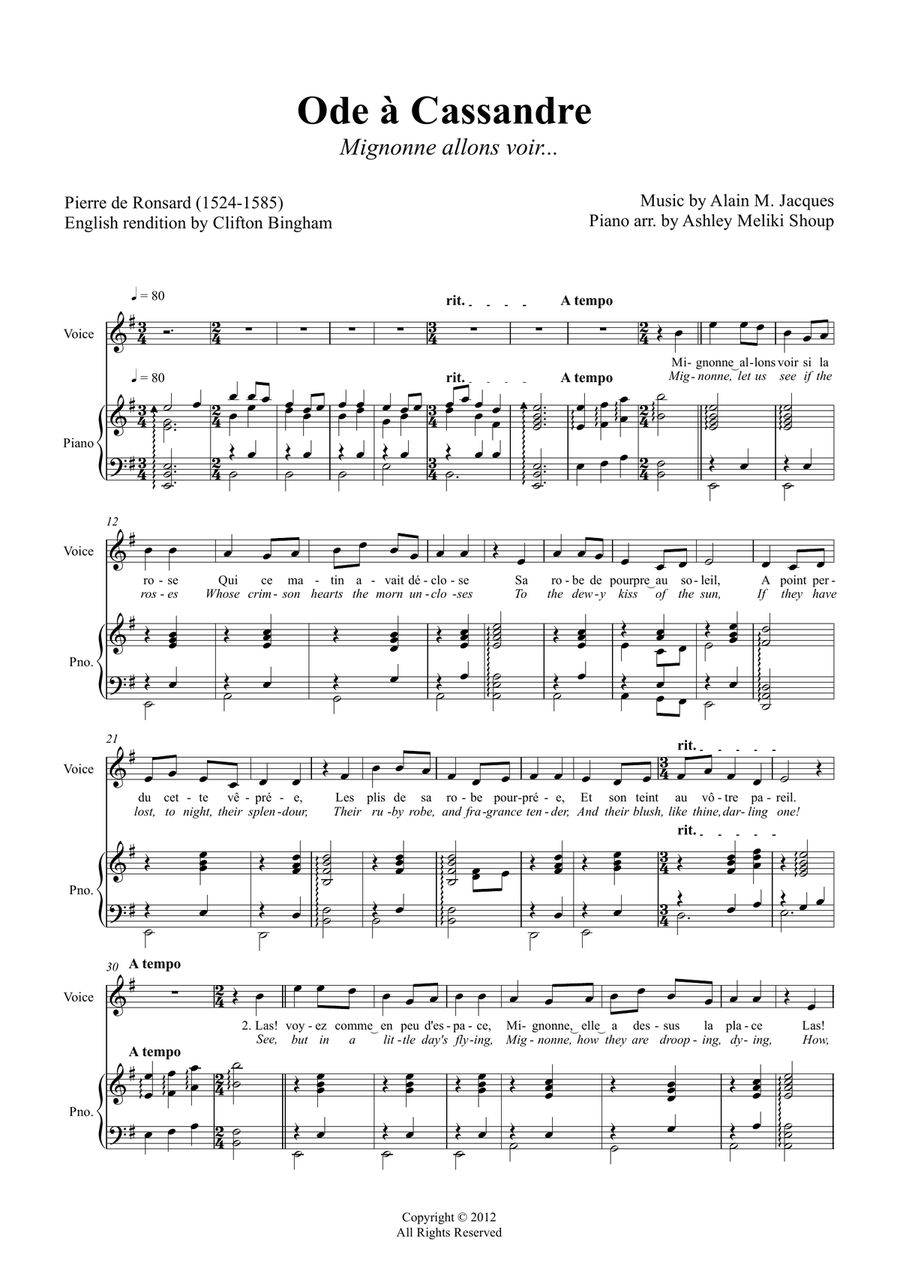 Ode à Cassandre (Mignonne allons voir) Piano, Vocal scores gallery preview page 2