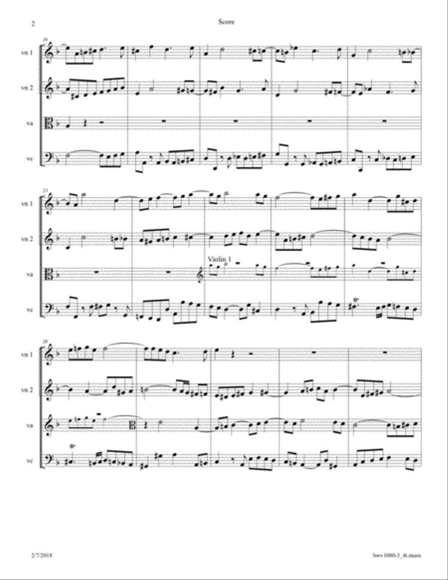 Bach: The Art of Fugue (BWV 1080), No. 3; arr. for String Quartet String Quartet scores gallery preview page 2