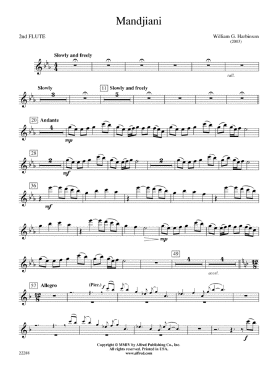 Mandjiani: 2nd Flute Concert Band scores gallery preview page 1
