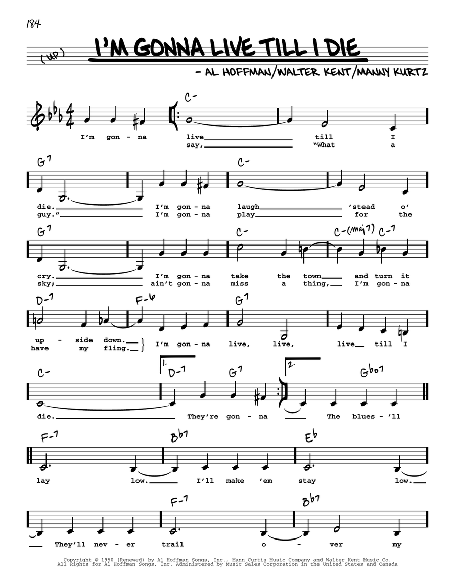 I'm Gonna Live Till I Die (Low Voice) Low Voice scores gallery preview page 1