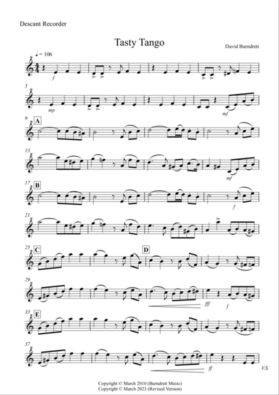 Tasty Tango for Descant Recorder and Piano Woodwind Duet scores gallery preview page 4