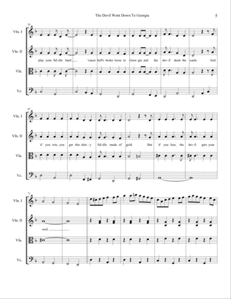The Devil Went Down To Georgia String Quartet scores gallery preview page 6