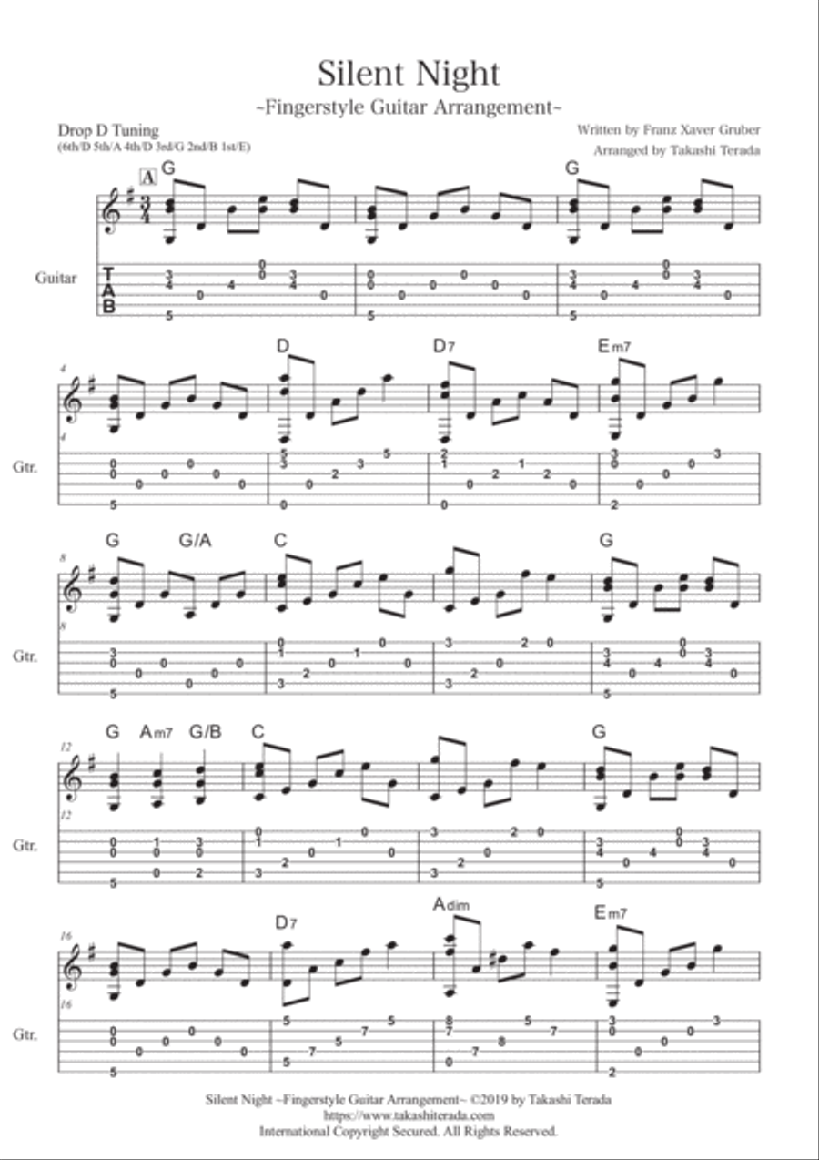Silent Night ~Fingerstyle Guitar Arrangement~ Electric Guitar scores gallery preview page 2