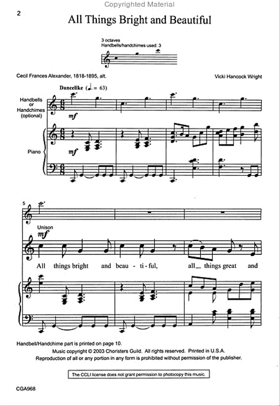 All Things Bright and Beautiful Unison Choir scores gallery preview page 2