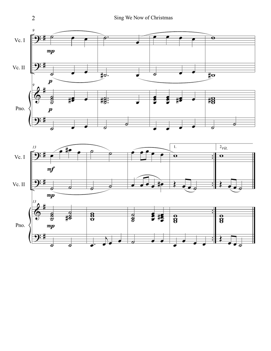 Sing We Now of Christmas (Cello Duet with Piano Accompaniment) String Duet scores gallery preview page 2
