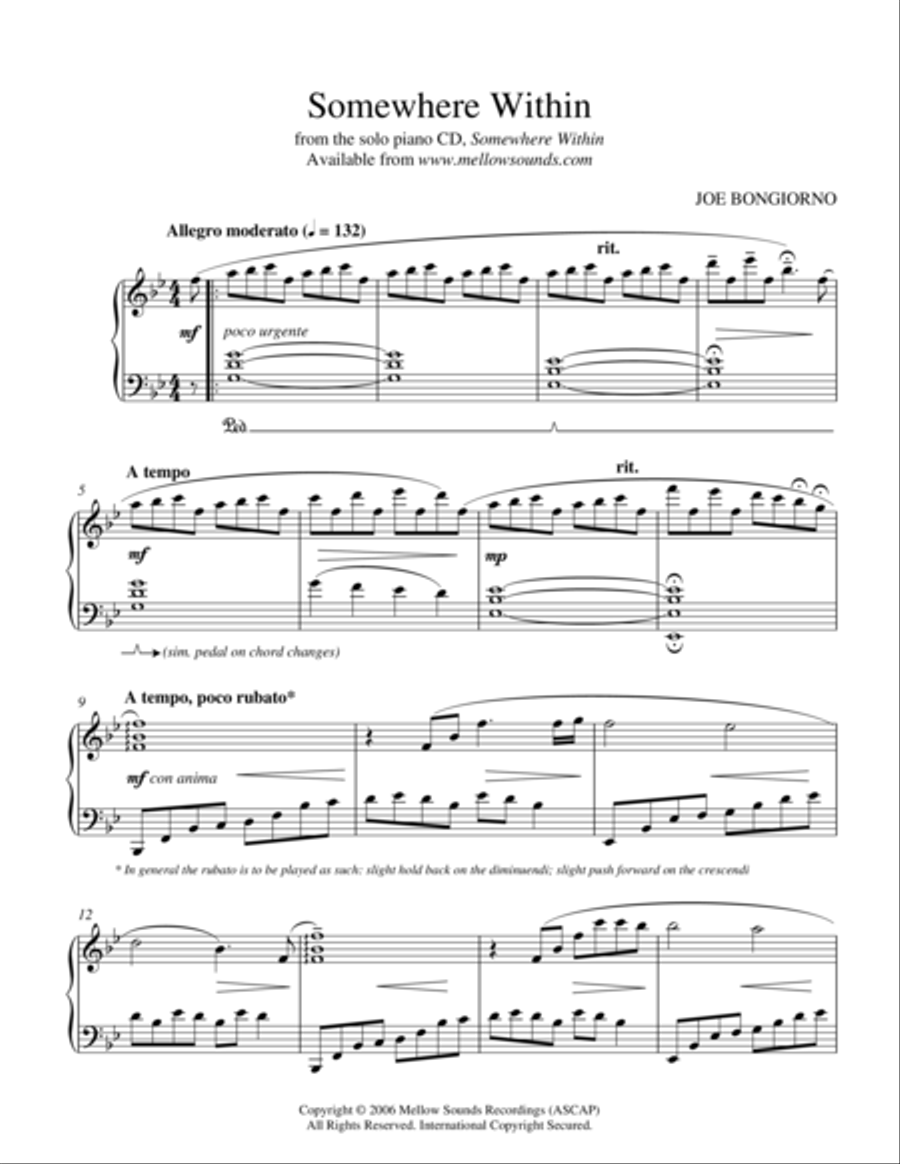 Somewhere Within - by Joe Bongiorno Piano Solo scores gallery preview page 1