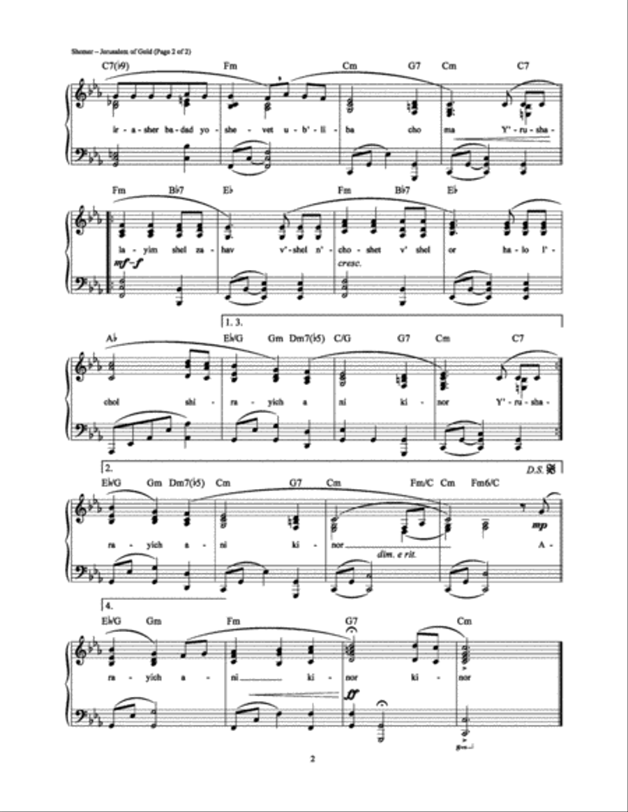 Jerusalem of Gold Jerusalem of Gold Piano, Vocal, Guitar scores gallery preview page 2